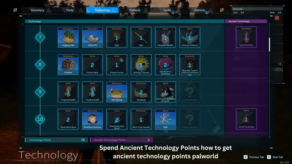 Spend Ancient Technology Points how to get ancient technology points palworld